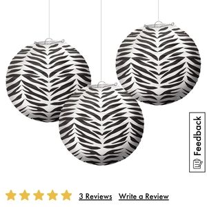 4 3pk zebra paper lanterns